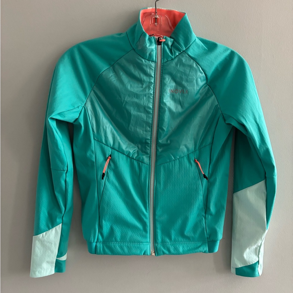 Inovik Kid’sTeal and Orange Jacket Stretchy Waist Reflective Zippers Decathlon